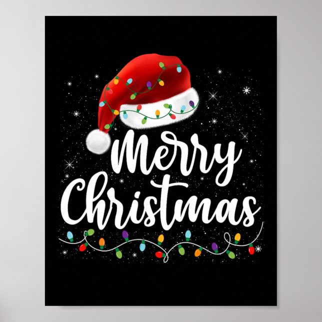 Merry Christmas Lights Red Santa Hat Xmas Family M Poster (Front)