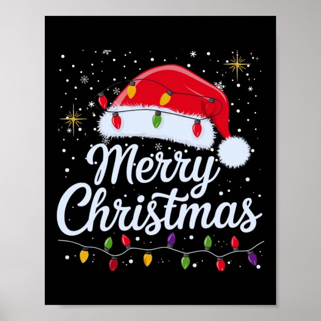Merry Christmas Lights Red Santa Hat Xmas Family M Poster (Front)