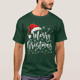 Merry Christmas Lights Red Santa Hat Xmas Family M T-Shirt