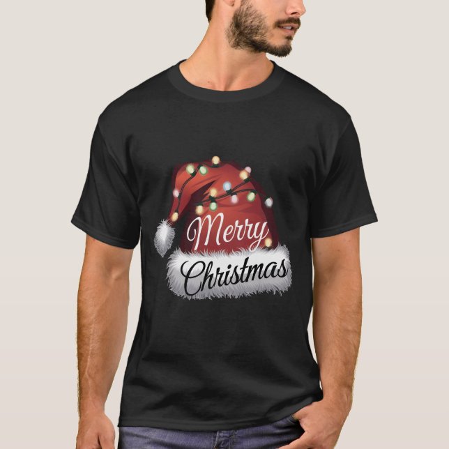 Merry Christmas Lights Red Santa Hat Xmas Family M T-Shirt (Front)
