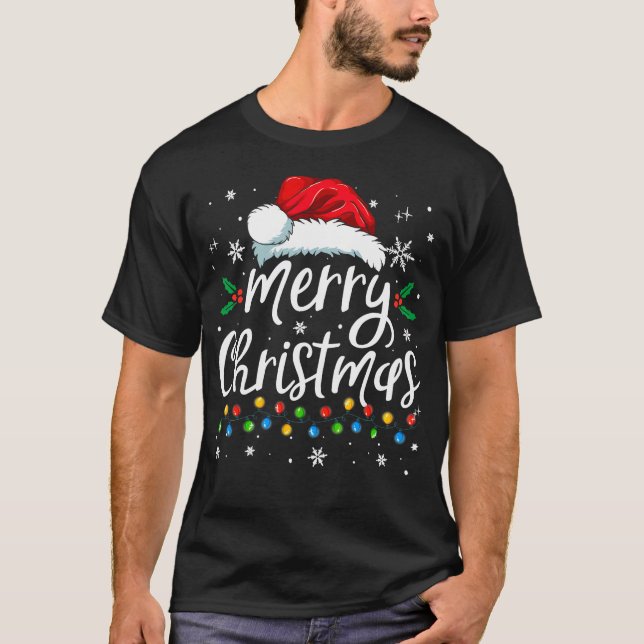 Merry Christmas Lights Red Santa Hat Xmas Family M T-Shirt (Front)