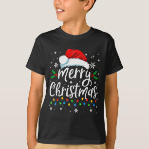 Merry Christmas Lights Red Santa Hat Xmas Family M T-Shirt