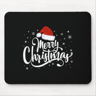 Merry Christmas Lights Red Santa Hat Xmas Family Mouse Pad