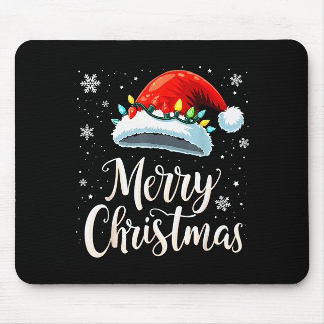 Merry Christmas Lights Red Santa Hat Xmas Family  Mouse Pad (Front)