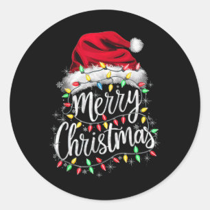Merry Christmas Lights Red Santa Hat Xmas Family P Classic Round Sticker