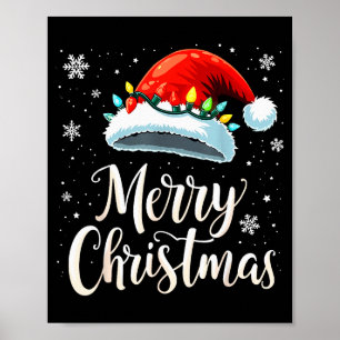 Merry Christmas Lights Red Santa Hat Xmas Family Poster