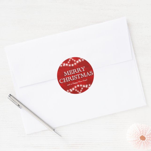 Merry Christmas Lights Red White Classic Round Sticker (Envelope)