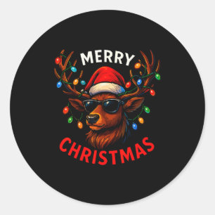 Merry Christmas Lights Reindeer Xmas Family Men Wo Classic Round Sticker