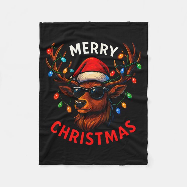 Merry Christmas Lights Reindeer Xmas Family Men Wo Fleece Blanket (Front)