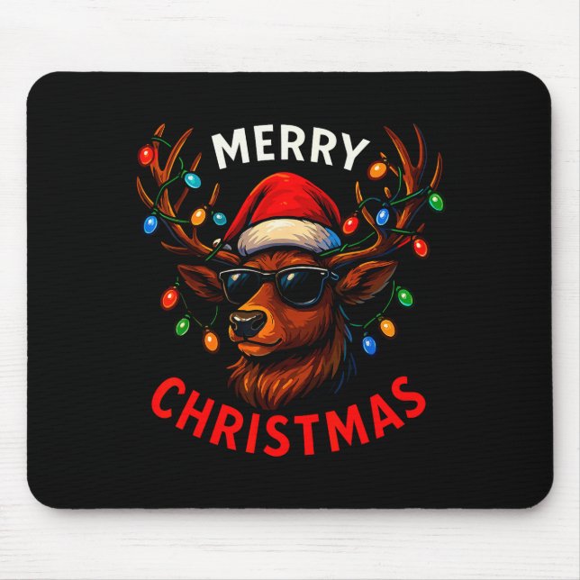 Merry Christmas Lights Reindeer Xmas Family Men Wo Mouse Pad (Front)