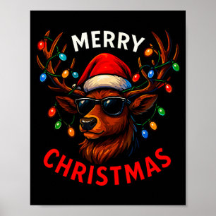 Merry Christmas Lights Reindeer Xmas Family Men Wo Poster