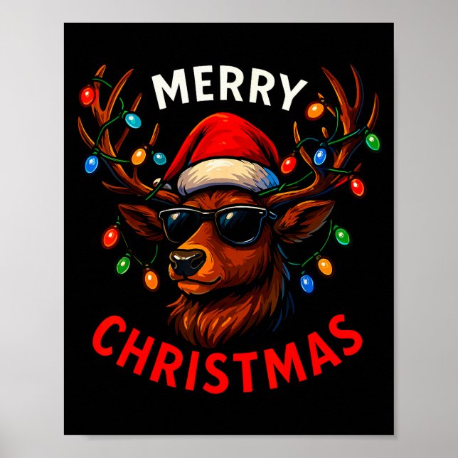 Merry Christmas Lights Reindeer Xmas Family Men Wo Poster (Front)