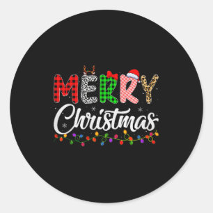 Merry Christmas Lights Santa Family Xmas Pajamas M Classic Round Sticker