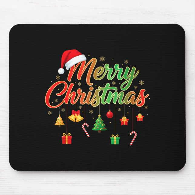 Merry Christmas Lights Santa Hat Family Matching T Mouse Pad (Front)