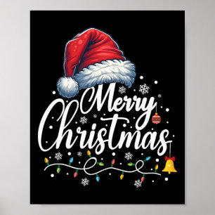 Merry Christmas Lights Santa Hat Funny Xmas Family Poster