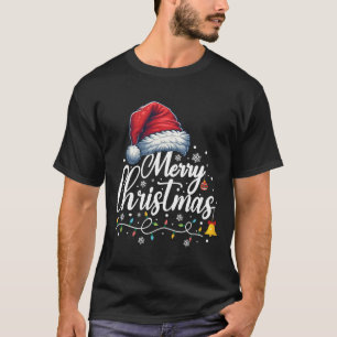 Merry Christmas Lights Santa Hat Funny Xmas Family T-Shirt