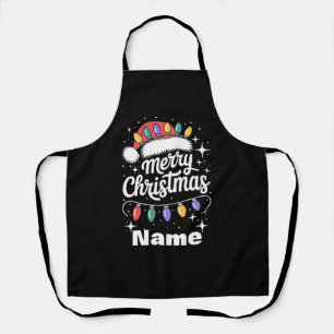 Merry Christmas Lights Santa Hat Personalised Gift Apron
