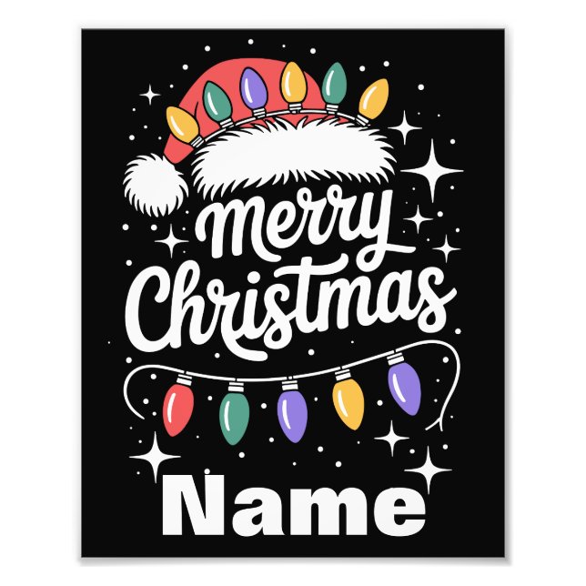 Merry Christmas Lights Santa Hat Personalised Gift Photo Print (Front)