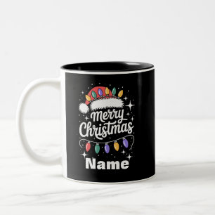 Merry Christmas Lights Santa Hat Personalised Gift Two-Tone Coffee Mug