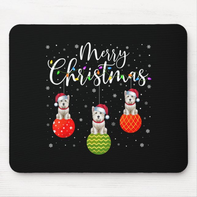 Merry Christmas Lights Santa Hat Westie Dog Ugly X Mouse Pad (Front)