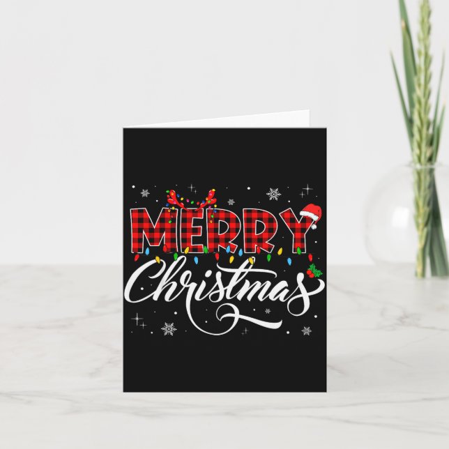 Merry Christmas Lights Santa Hat Xmas Family Match Card (Front)