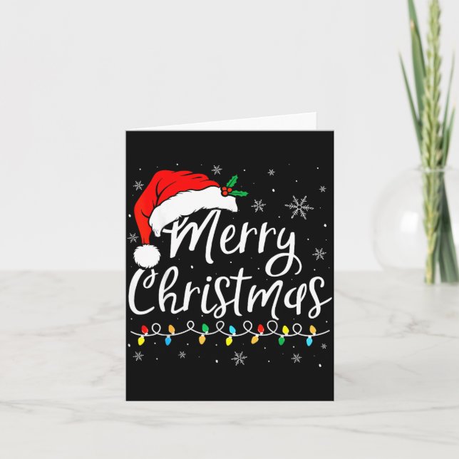 Merry Christmas Lights Santa Hat Xmas Family Match Card (Front)
