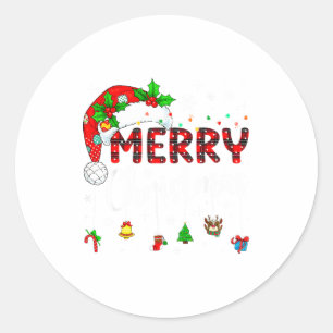 Merry Christmas Lights Santa Hat Xmas Family Match Classic Round Sticker