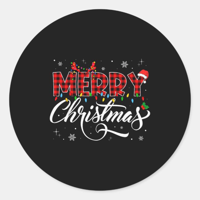 Merry Christmas Lights Santa Hat Xmas Family Match Classic Round Sticker (Front)