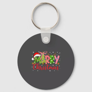Merry Christmas Lights Santa Hat Xmas Family Match Key Ring