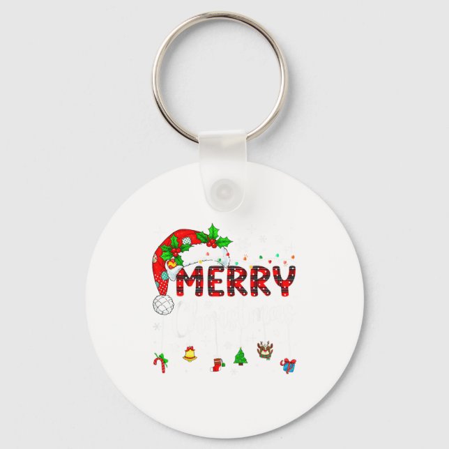 Merry Christmas Lights Santa Hat Xmas Family Match Key Ring (Front)