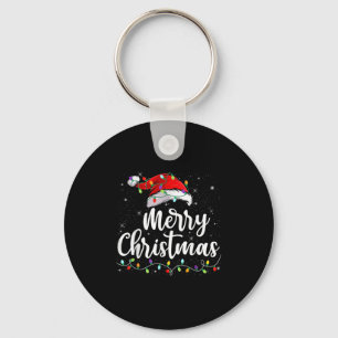 Merry Christmas Lights Santa Hat Xmas Family Match Key Ring