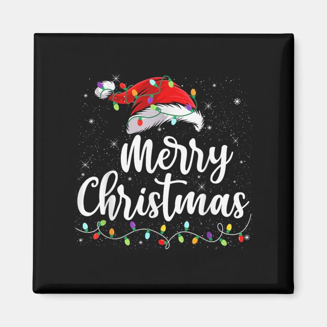 Merry Christmas Lights Santa Hat Xmas Family Match Magnet (Front)