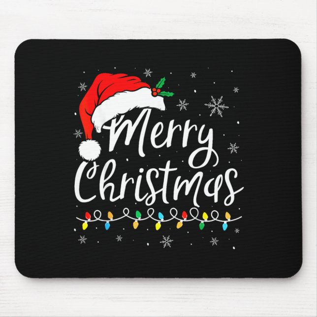 Merry Christmas Lights Santa Hat Xmas Family Match Mouse Pad (Front)