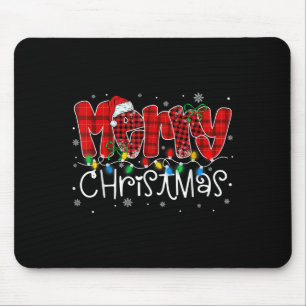 Merry Christmas Lights Santa Hat Xmas Family Match Mouse Pad
