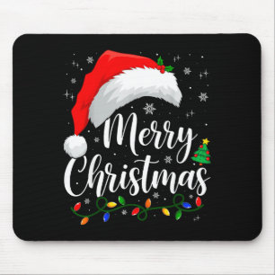 Merry Christmas Lights Santa Hat Xmas Family Match Mouse Pad