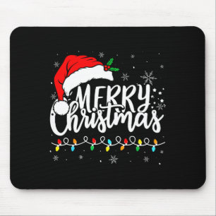 Merry Christmas Lights Santa Hat Xmas Family Match Mouse Pad
