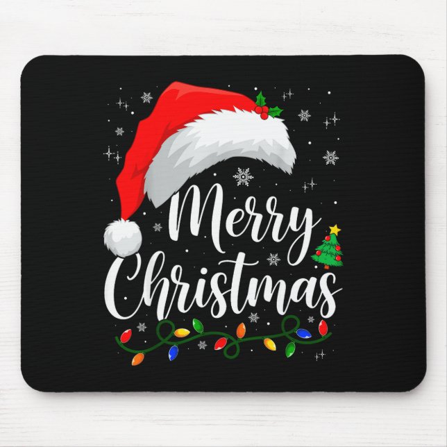 Merry Christmas Lights Santa Hat Xmas Family Match Mouse Pad (Front)