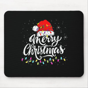 Merry Christmas Lights Santa Hat Xmas Family Match Mouse Pad