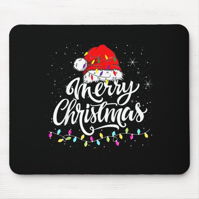 Merry Christmas Lights Santa Hat Xmas Family Match Mouse Pad (Front)