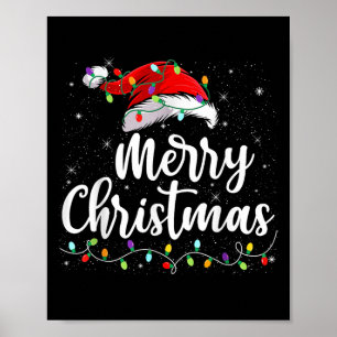 Merry Christmas Lights Santa Hat Xmas Family Match Poster