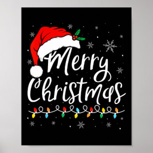 Merry Christmas Lights Santa Hat Xmas Family Match Poster