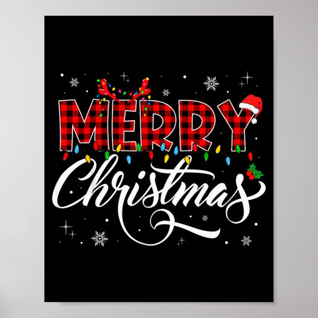 Merry Christmas Lights Santa Hat Xmas Family Match Poster (Front)