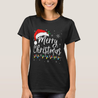 Merry Christmas Lights Santa Hat Xmas Family Match T-Shirt