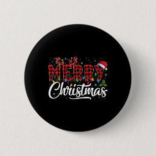Merry Christmas Lights Santa Hat Xmas Family Men W 6 Cm Round Badge