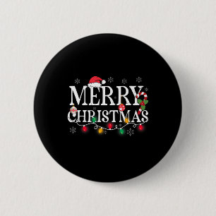 Merry Christmas Lights Santa Hat Xmas Family Men W 6 Cm Round Badge