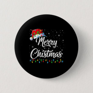 Merry Christmas Lights Santa Hat Xmas Family Men W 6 Cm Round Badge