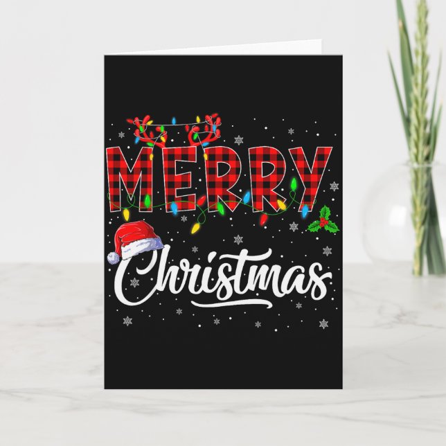 Merry Christmas Lights Santa Hat Xmas Family Men W Card (Front)