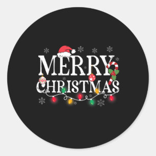 Merry Christmas Lights Santa Hat Xmas Family Men W Classic Round Sticker