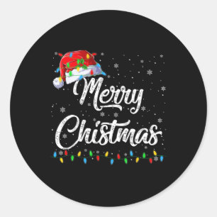 Merry Christmas Lights Santa Hat Xmas Family Men W Classic Round Sticker