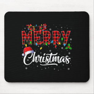 Merry Christmas Lights Santa Hat Xmas Family Men W Mouse Pad
